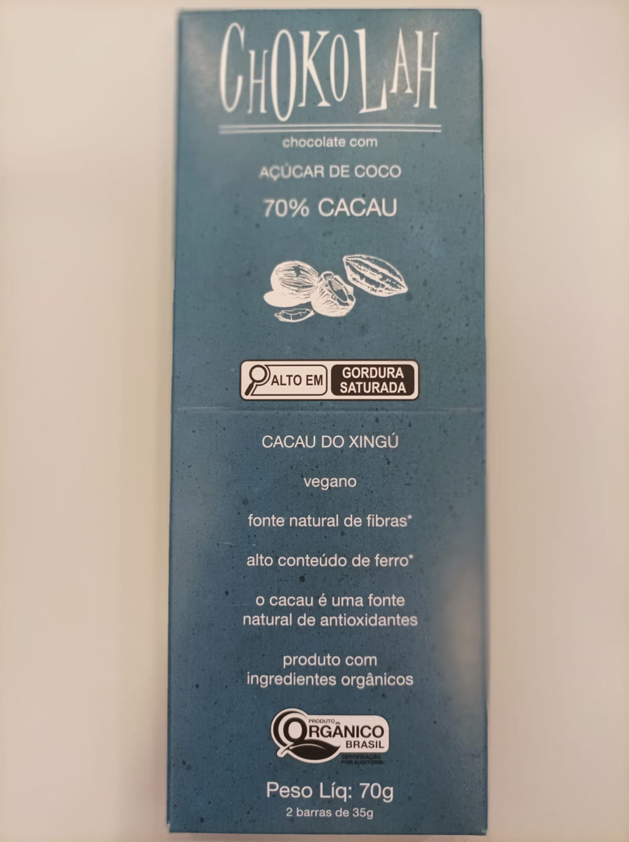 CHOCOLATE 70% CACAU AÇÚCAR DE COCO CHOKOLAH 70G – Armazem do Campo