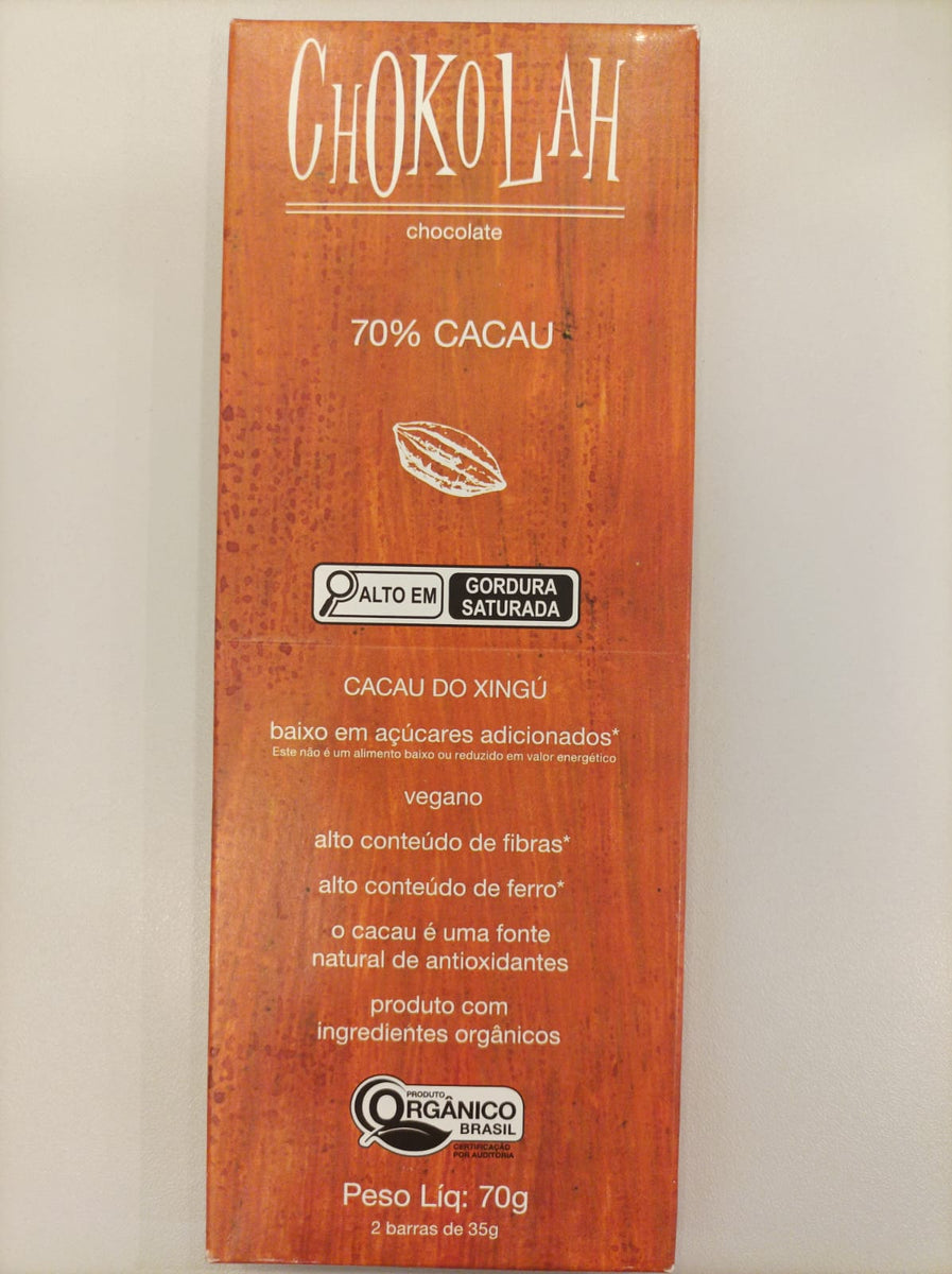 CHOCOLATE 70% CACAU DO XINGÚ ORGÂNICO CHOKOLAH 70G – Armazem do