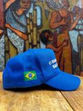 BONÉ “O BRASIL É DOS BRASILEIROS” Azul - frase em alto relevo e bandeira do Brasil em silk na lateral