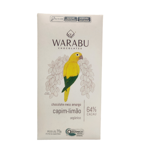 CHOCOLATE WARABU MEIO AMARGO CAPIM LIMÃO ORGÂNICO 64% CACAU- 70g
