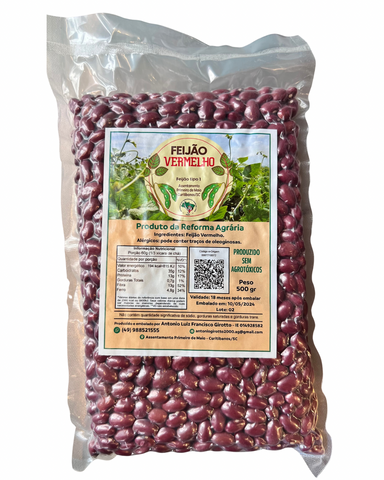 FEIJÃO VERMELHO - A VÁCUO - TIPO 1 - ASSENTAMENTO 1º DE MAIO - 500g