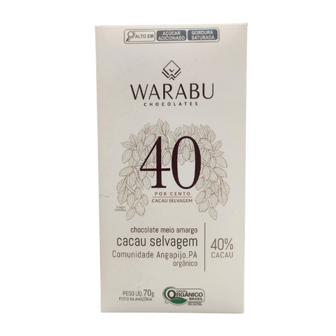 CHOCOLATE WARABU CACAU SELVAGEM ORGÂNICO 40% CACAU- 70g