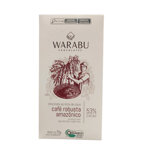 CHOCOLATE WARABU AO LEITE DE COCO CAFÉ ROBUSTA AMAZÔNICO ORGÂNICO 53% CACAU- 70g