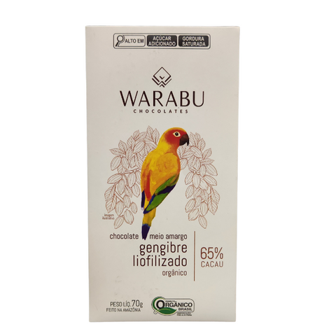 CHOCOLATE WARABU MEIO AMARGO GENGIBRE LIOFILIZADO ORGÂNICO 65% CACAU- 70g