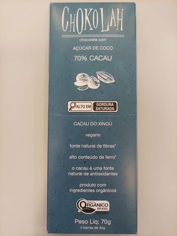 CHOCOLATE 70% CACAU AÇÚCAR DE COCO CHOKOLAH 70G