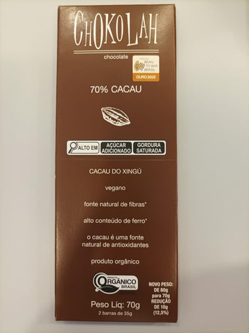 CHOCOLATE 70% CACAU ORGÂNICO CHOKOLAH 70G