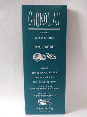 CHOCOLATE 70% CACAU AÇÚCAR DE COCO CHOKOLAH 80G
